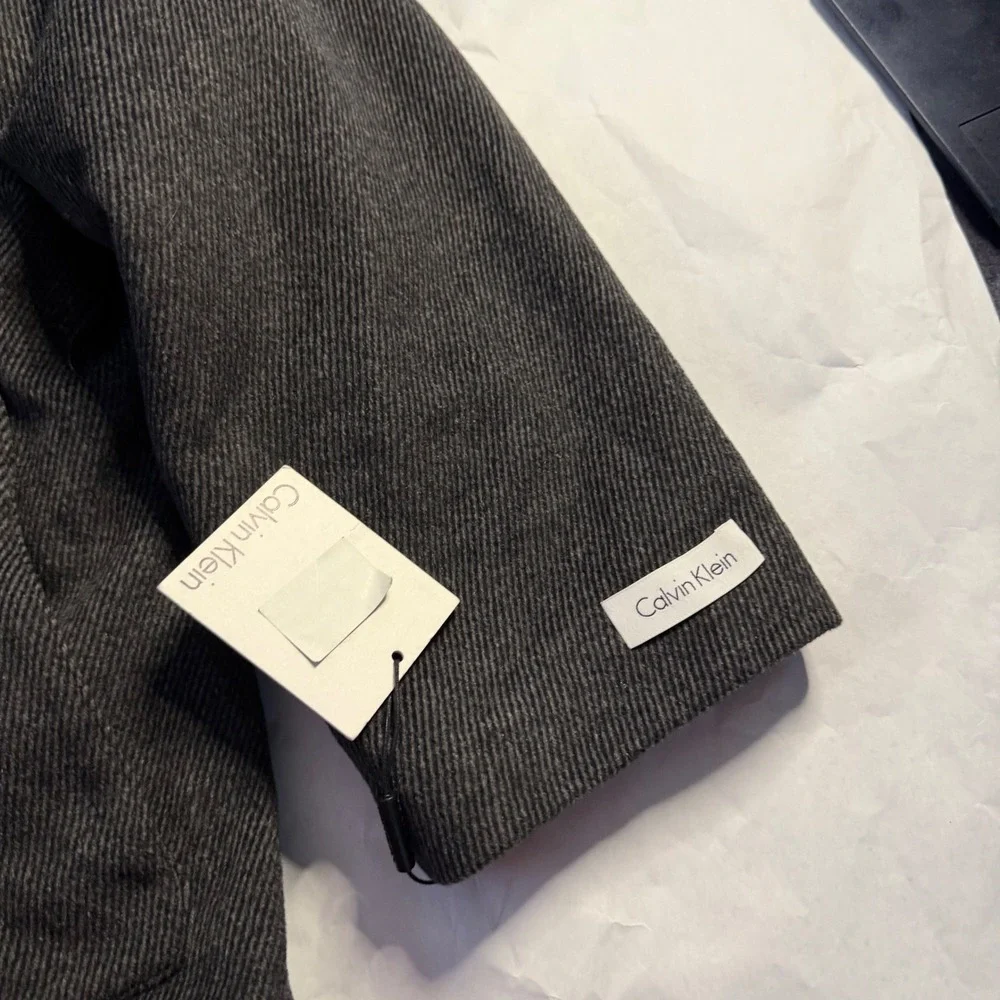 Calvin‎ Klein Mens Charcoal Gray Ribbed Wool Zip Quilted Barn Chore Coat XL